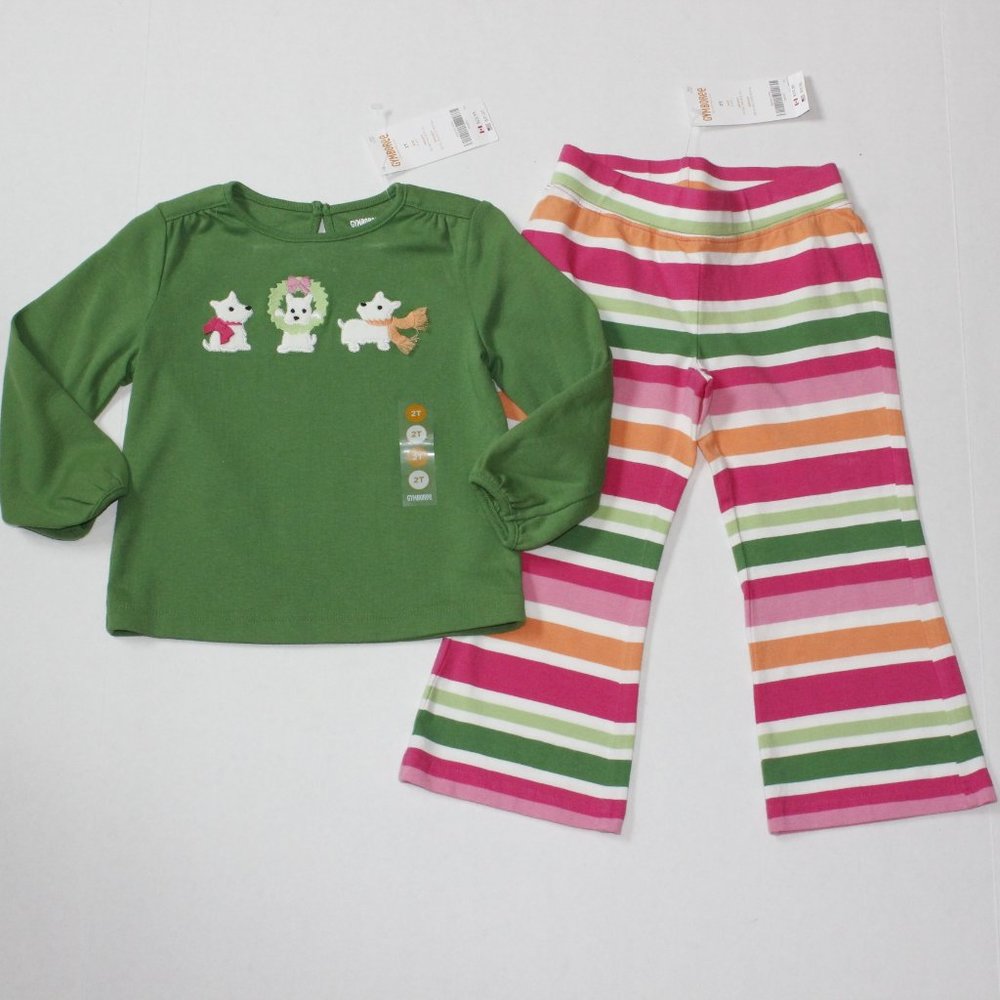 NWT Gymboree 2T top pants Cheery All the Way dog wreath
